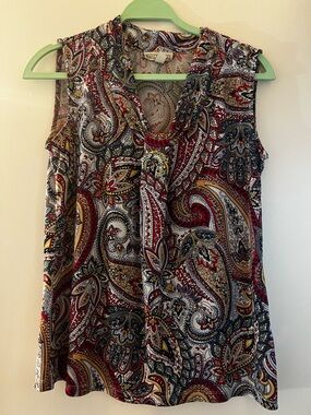 Dana Buchman Red Multi Paisley Tie-Neck Sleeveless Top